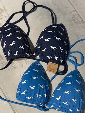 Hollister Navy & Bright Blue Seagull Print Triangle Bikini Tops